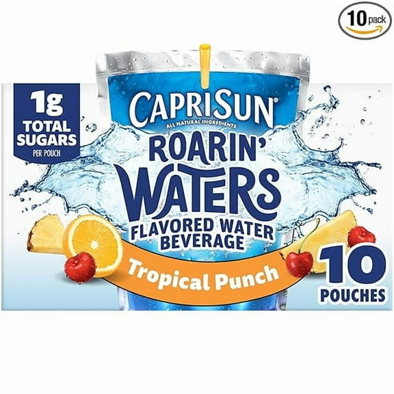 Capri Sun Roarin' Waters Tropical Punch Flavored with other natural flavor, 10 ct Box, 6 fl oz Drink Pouches