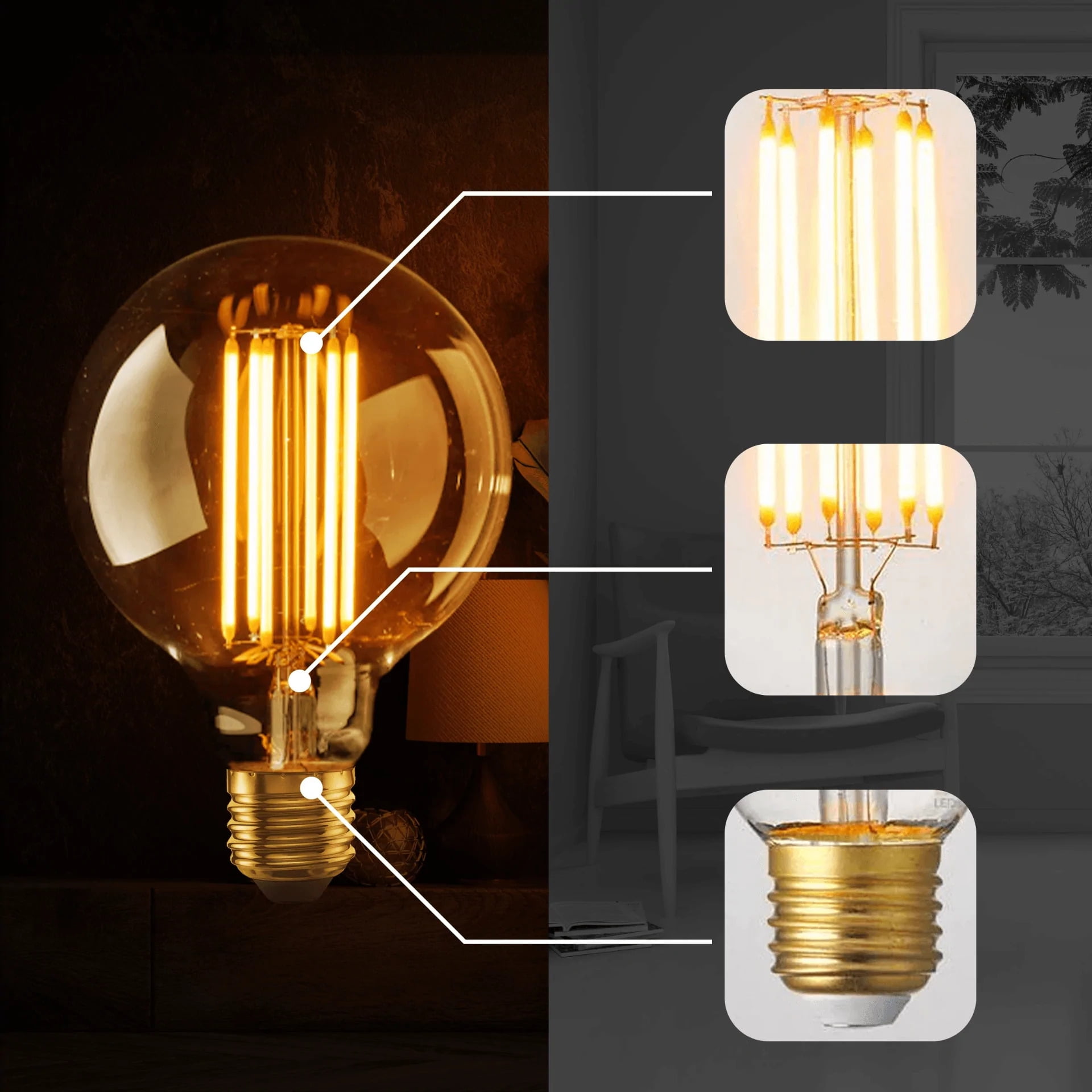 G125 E26 8W LED Globe Bulbs Warm White Vintage Light Bulb LED Edison Bulb~1043