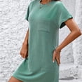 thumbnail image 5 of RYDCOT Summer Dresses for Women 2024,Womens Color Contrast Crewneck Short Sleeve T-Shirt Dress Beach Vacation Mini Dress with Pockets Sale Green, 5 of 6