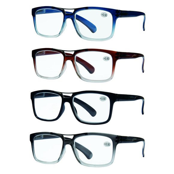 Success Eyewear READING GLASSES Set of 4 Best Value Top Bar Style Quality Reading Glasses for Men Set of Black, Blue, Brown, Grey 3.25
