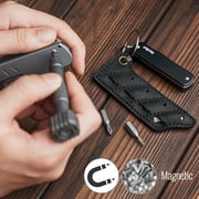Key Unity Leather Screwdriver Bit Holder Pocket, Hand Stitched Bit Storage with 4 pcs Magnetic Bits, Black KA06