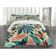 thumbnail image 3 of Ambesonne Colorful Quilted Bedspread Set 3 Pcs, Autumnal Leaves Scandi Art, Queen Size, Turquoise Sea Blue Coral, 3 of 4