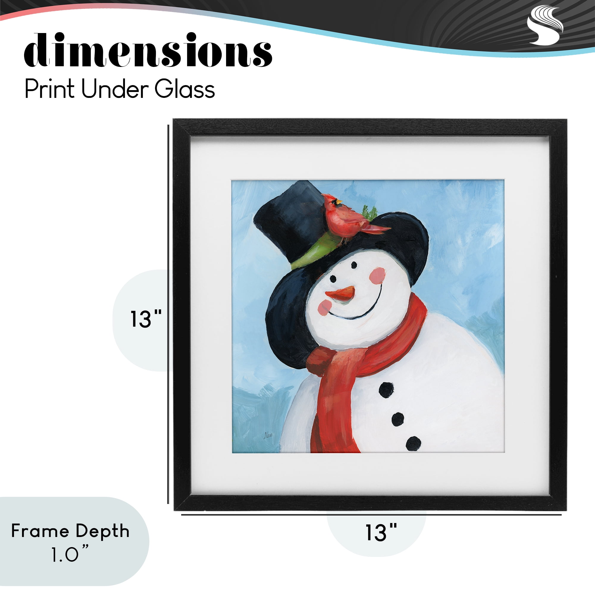 Stupell Industries Cheerful Snowman with Cardinal Black Framed Print Under Glass, design by Nan