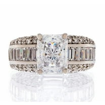 3 Carat Radiant Cut Triple Band Cubic Zirconia Engagement Ring In Sterling Silver