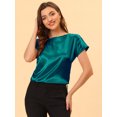 thumbnail image 2 of INSPIRE CHIC Blusa Elegante De Satén Para Mujer, Manga Corta, Cuello Barco, Estilo Vintage Verde S, 2 of 5