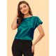 thumbnail image 2 of INSPIRE CHIC Blusa Elegante De Satén Para Mujer, Manga Corta, Cuello Barco, Estilo Vintage Verde L, 2 of 5