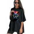 thumbnail image 3 of Plus Size Shirt for Women Black Tops for Women Short Sleeves Shirt for Women Oil Painting-Cat T Shirt Crewneck Shirt for Women XL, 3 of 5