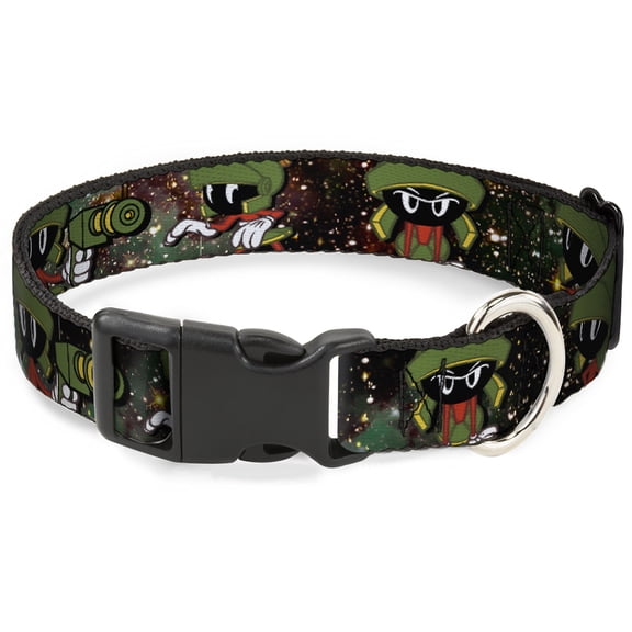 Looney Tunes Pet Collar, Dog Collar Plastic Buckle, Marvin the Martian 4 Poses Galaxy, 7 to 8.5 Inches 0.5 Inch Wide