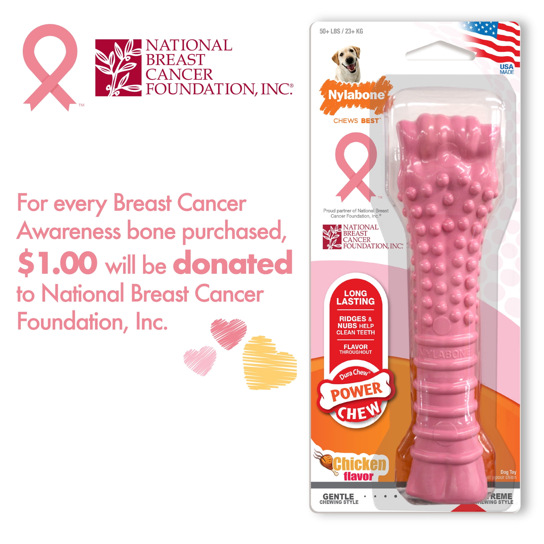 Nylabone Power Chew Textured Knuckle Bone Dog Chew Toy Chicken Pink & Camo X-Large (2 Count)