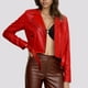 thumbnail image 4 of Chaquetas y abrigos casuales sin capucha de manga larga para mujer, chaqueta de cuero de moda para mujer, abrigo de cuero con solapa corta, traje de motociclista, chaqueta de cuero para mujer, parte s, 4 of 5