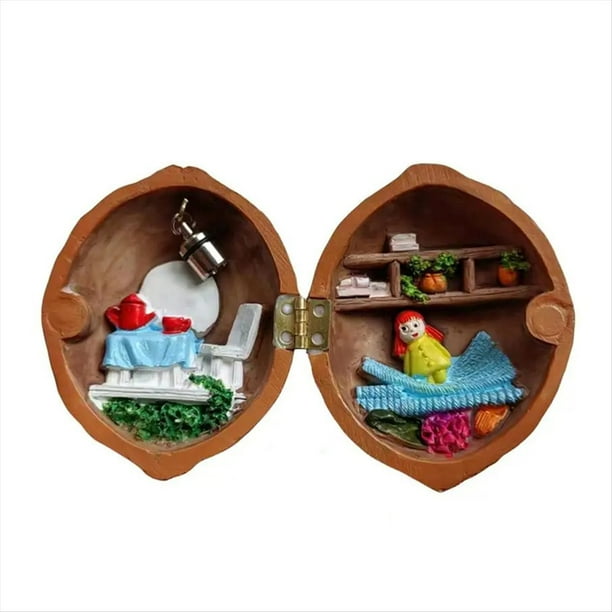 Casa de MuñEcas de Concha de Nogal, Mini Biblioteca de Casa, Casa de MuñEcas de Concha de Nogal Hecha una Mano, Escena Secreta 3D de Nuez de Resina, Miniatura de Resina,B