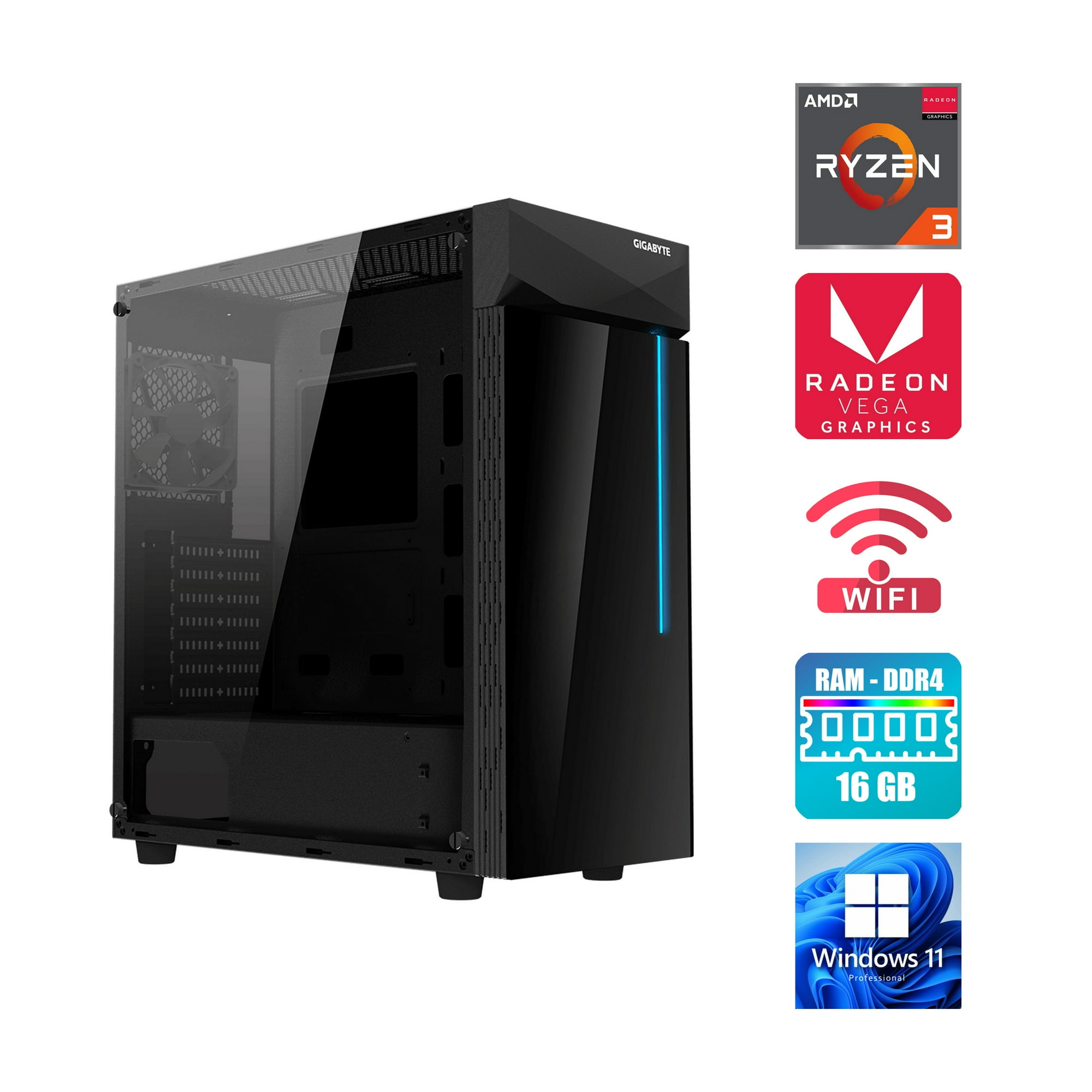 Pc Gamer Amd Ryzen 3 3200G - Gráficos Vega - 16 Gb Ram - Ssd 500Gb M.2 - 2 Tb Hdd - Gigabyte C200 Glass