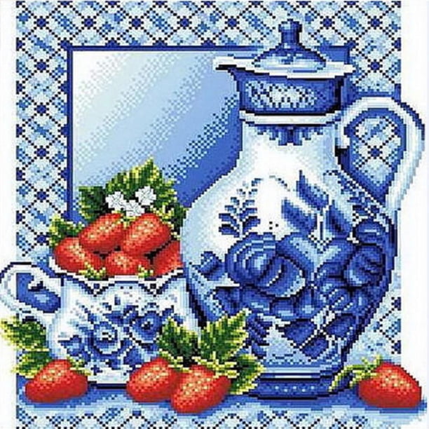 Juego de pintura de diamante 5D de 30 x 40 cm para niños, mosaico de jarrón de porcelana azul y blanco, bordado de diamantes, juego de pintura de lienzo de piedra de cristal, ideal para decoración de