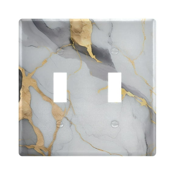 White Gold Black Marble Light Switch Plate Covers 2 Gang Wall Plate Plastics Outlet Covers for Kitchen Home Office Decor