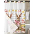 thumbnail image 3 of No Hook Shower Curtain with Snap-in Liner, Easter Bunny Eggs Waterproof Fabric Bathroom Curtains, Spring Tulips Rustic Rabbits Grey Plaid Bath Curtains & Mesh Top Window 72"x84" Long, 3 of 9