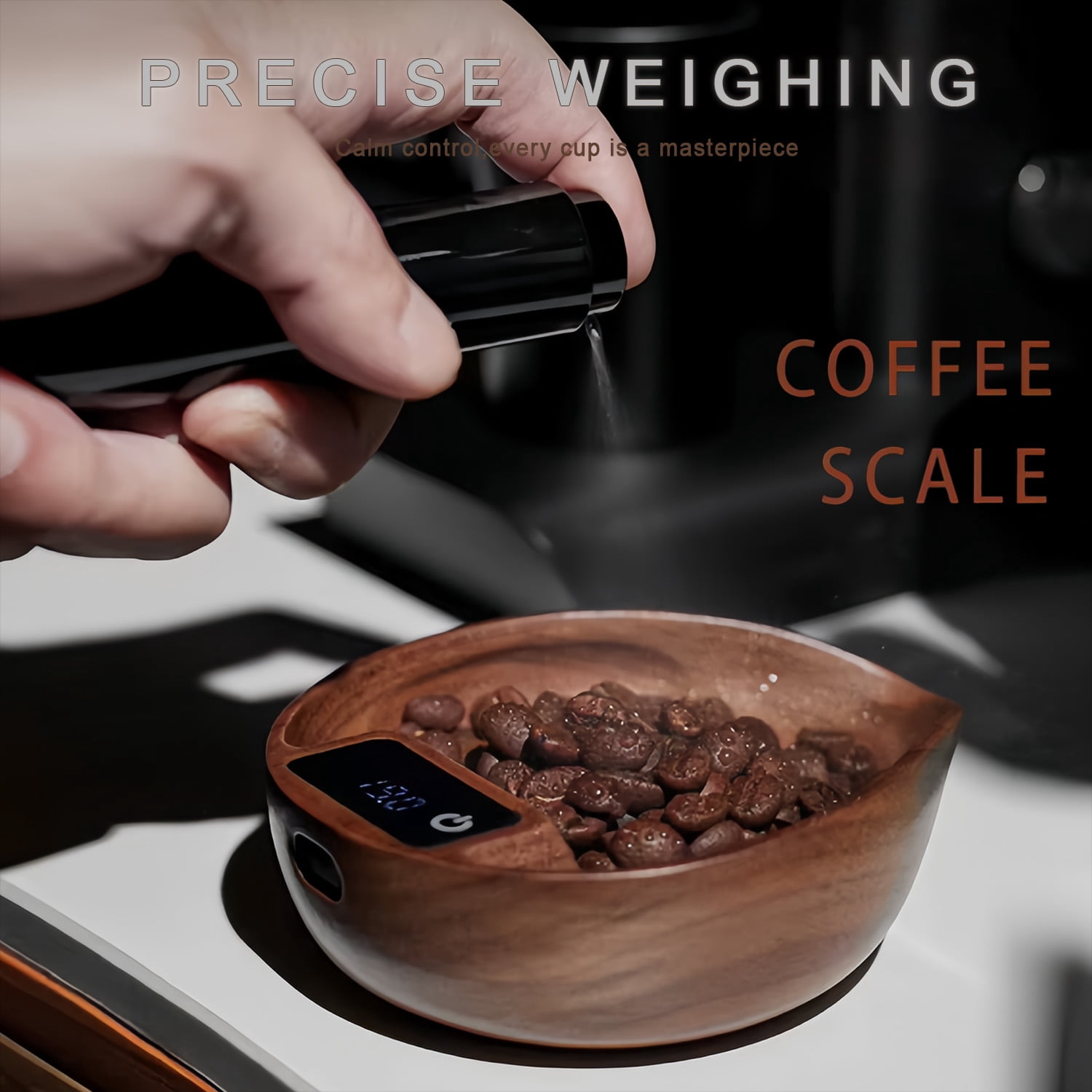 Mini Coffee Scale,Wooden Tea Scale, Coffee Scale, Espresso Scale,Weigh Digital Coffee Scale,USB Rechargeable 999g/0.2g Tea Coffee Scale,Wooden Electronic Scale with LED Display