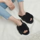 thumbnail image 4 of Pantuflas para mujer, punta abierta, peludas, esponjosas, para casa, acogedoras, de espuma viscoelástica, antideslizantes, de felpa, cruzadas, peludas, para interior y exterior Ormromra 2034321-6, 4 of 9