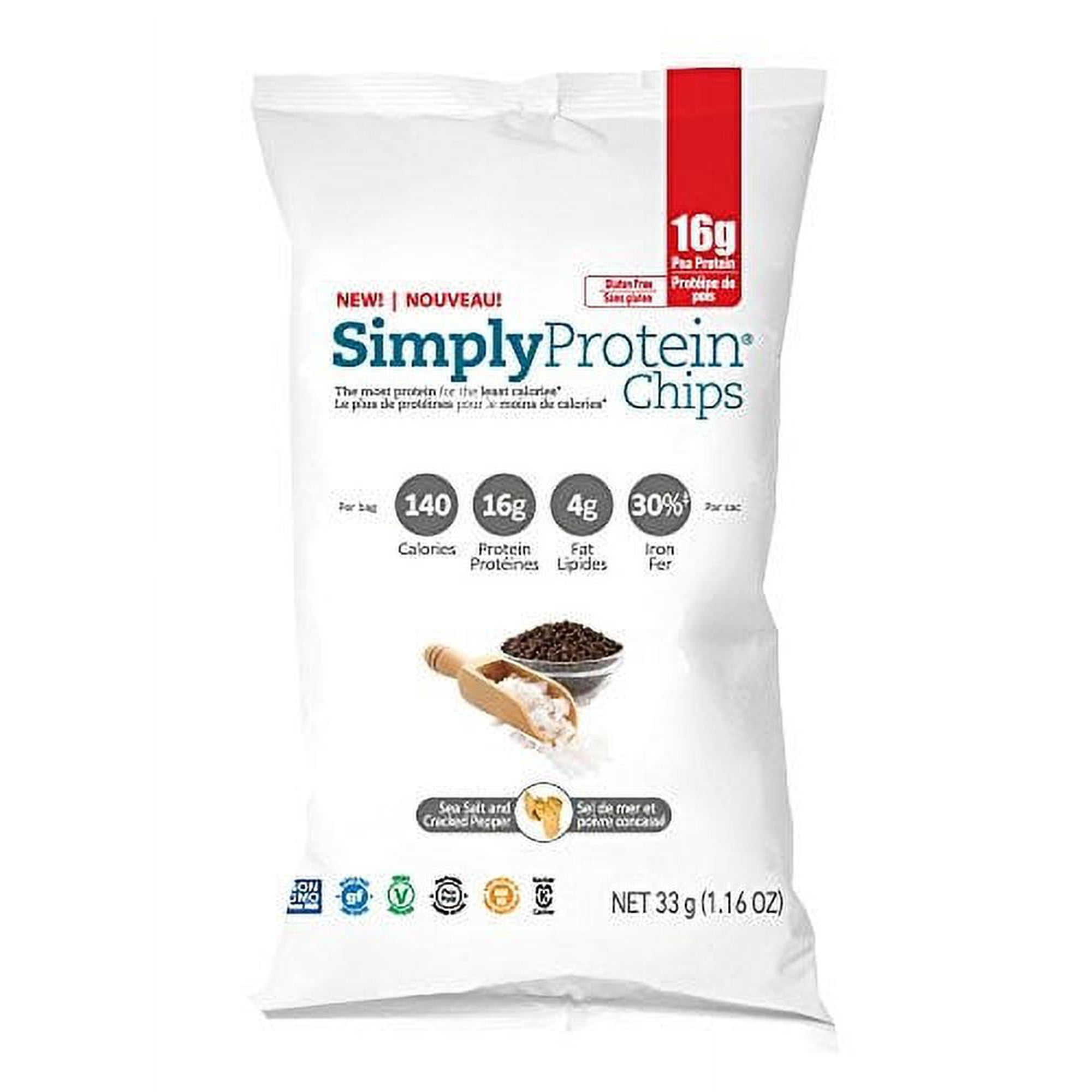 SimplyProtein Chips, Salt and Pepper, GF and Vegan - (1.16oz, Pack of 12)
