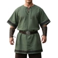 thumbnail image 2 of LEKWK Plus Size Medieval Shirt Men Short Sleeve Lace Up Renaissance Costume Breathable Loose Fit Viking Tops Halloween Costume,Size S-5XL, 2 of 6