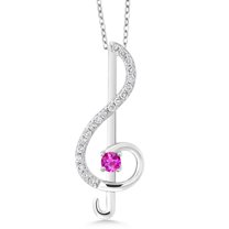 Gem Stone King Treble Clef Music Note Pendant Necklace Set in 925 Sterling Silver for Women By Keren Hanan | Round 3MM Gemstone Birthstone and White Moissanite | with 18 inch Silver Chain