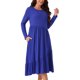 thumbnail image 4 of Vestido midi de mujer Seta T de otoño con mangas largas, cuello redondo, casual, suelto, plisado y con bolsillos en L azul, 4 of 5