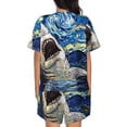 thumbnail image 6 of Fuzoiu Vintage Starry Sky Shark Print Women's Short-Sleeved Pajama Set,Lounge Sleepwear Set,Womens Pajama Sets 2 Piece,Button-Up Top and Shorts with Pockets-3X-Large, 6 of 7