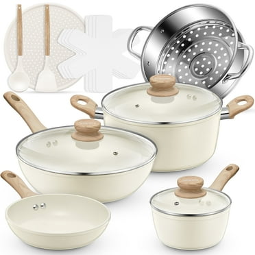 FOHERE 15 PCS Pots and Pans Set, Non-stick Ceramic Cookware Sets, Kitchen Induction Cooking Set