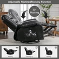 thumbnail image 3 of UHOMEPRO Massage Swivel Rocker Recliner Chair, PU Leather Rocking Sofa Home Recliner with Side Pockets Cup Holder and USB Charge Port, 360-degree Rotation, 30-degree Rocking, Black, 3 of 8