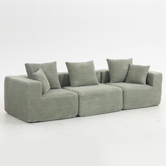 Spaco Modular 3-Seat Sectional Sofa, All-Foam Core, Deep-Seat, Light Green for Small Living Spaces