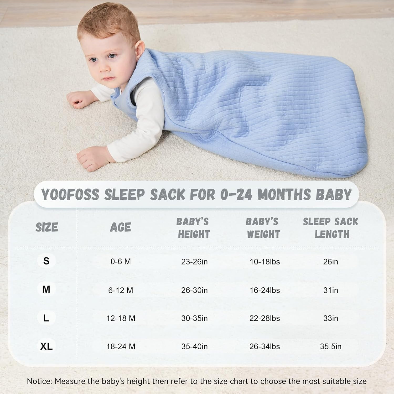 Yoofoss Baby Sleep Sack 0-6 Months TOG 2.5 Winter Baby Wearable Blanket, 100% Organic Cotton Infant Sleeping Sack 2-Way Zipper Warm Quilted Sleep Sack
