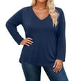 thumbnail image 2 of Women's Plus Size Tops Long Sleeve Tee Shirt V Neck Basic Ladies Loose Fit T Shirt for Women Everyday Wear, NavySize: XXXXXL, 2 of 4