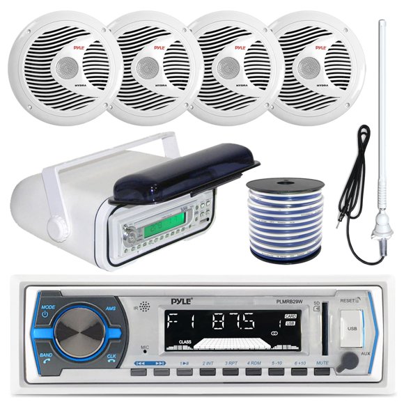 Receptor de radio Pyle PLMRB29W con 4 altavoces y accesorios de 6.5 pulgadas