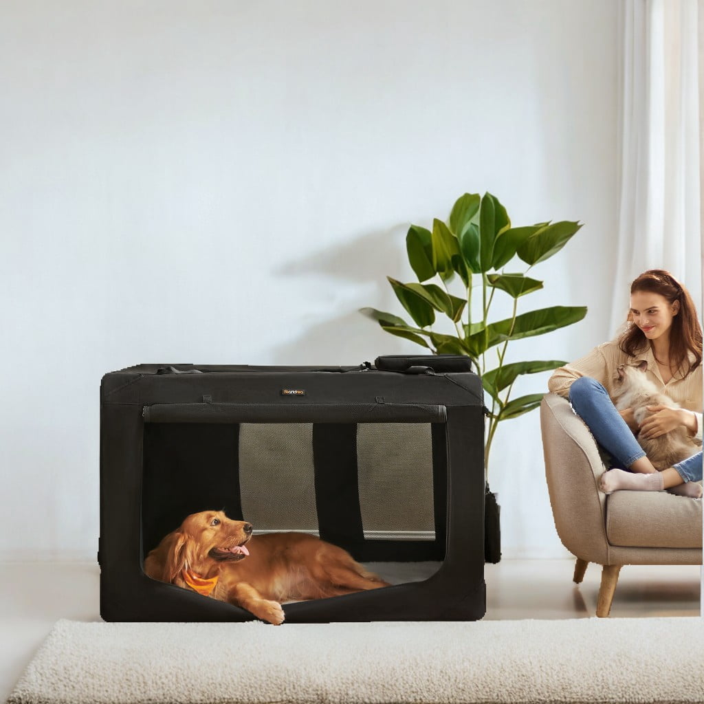 48-Inch Soft Dog Crate, Collapsible Portable for Indoor Outdoor Use - Secure Kennel with Zippers for Home, Car, Travel Camping, Black