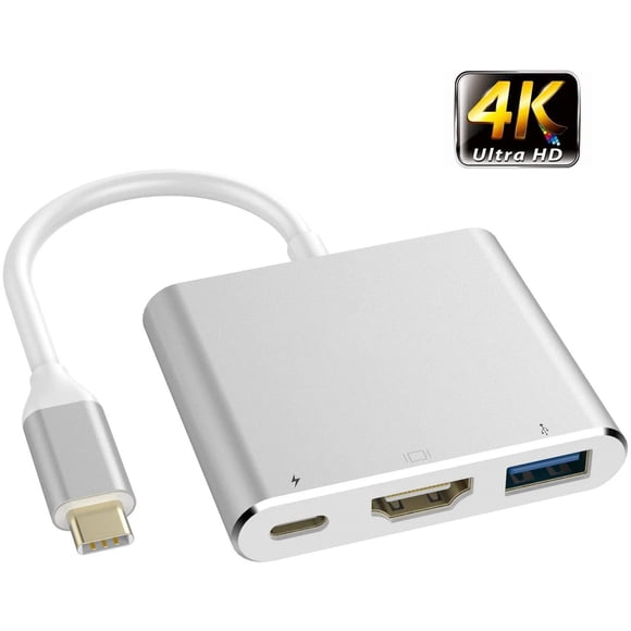 USB-C to HDMI Multiport Adapter, USB Type C (Thunderbolt 3) to HDMI 4K, USB 3.0 Hub with Charging Port for New MacBook, MacBook Pro, iMac, Chromebook, More USB C Devices