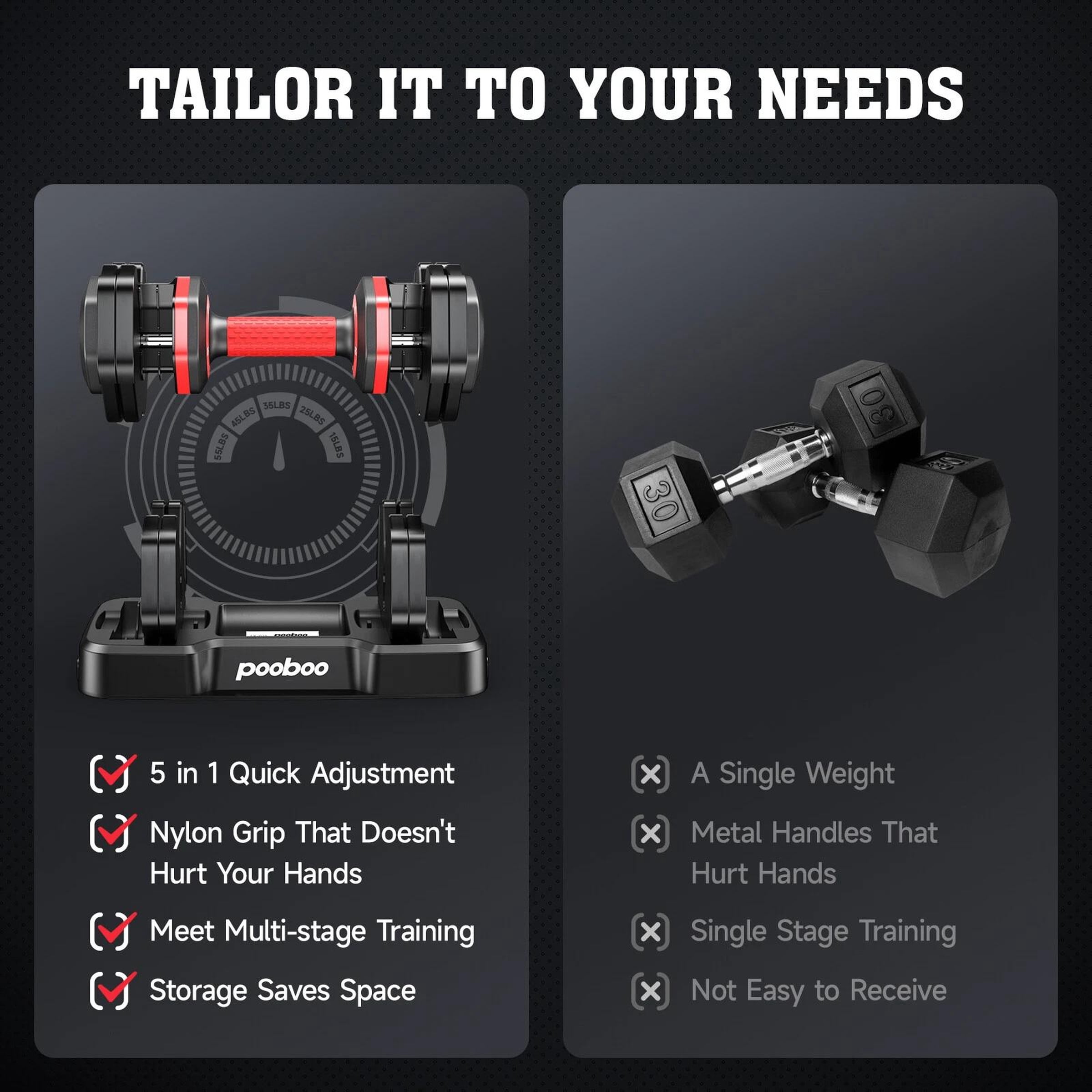 Total 50 Lbs Adjustable Dumbbell Set Dumbbells Weights Pair TWO DUMBBELLS 25*2