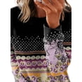 thumbnail image 3 of DYMADE Women Ethnic Style Print Long Sleeve Loose T-shirt Top, 3 of 4