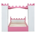 thumbnail image 5 of Kumix Castle-Shaped Wooden Bed with Storage Shelf, Dreamy Twin Size Platform Bed for Boys/Girls Bedroom, Platfrom Bed Frame Space-Saving, White+Pink, 5 of 7