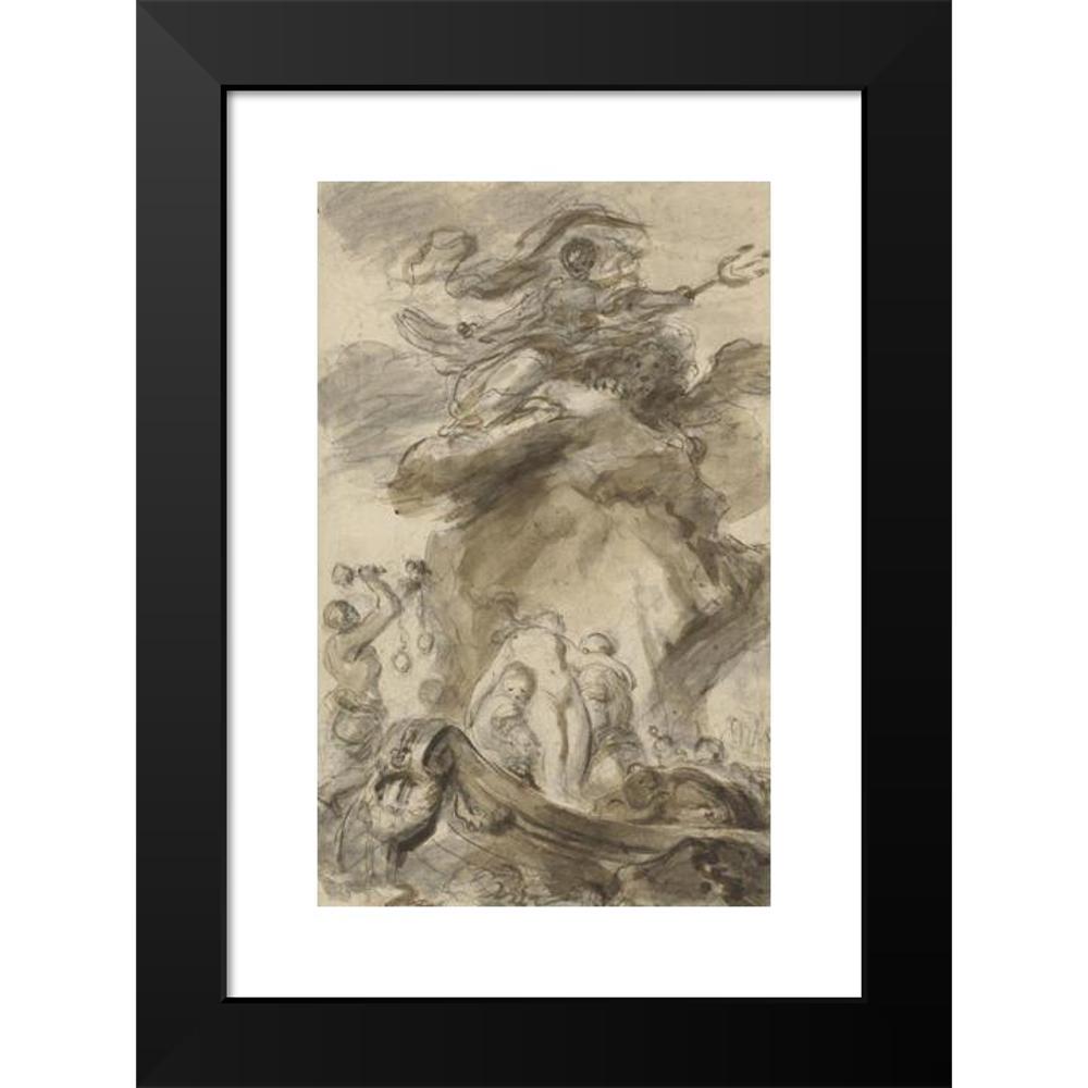 Jean-Honoré Fragonard 11x14 Black Modern Framed Museum Art Print Titled - Angelica is Exposed to the Orc (1780s)