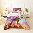 thumbnail image 2 of Feelyou Cat Riding Dinosaur Twin Comforter Sets for Boys Girls Kids, Galaxy Space Rainbow Bedding Set, Purple, Colorful Star Reversible, 2pcs, 2 of 6