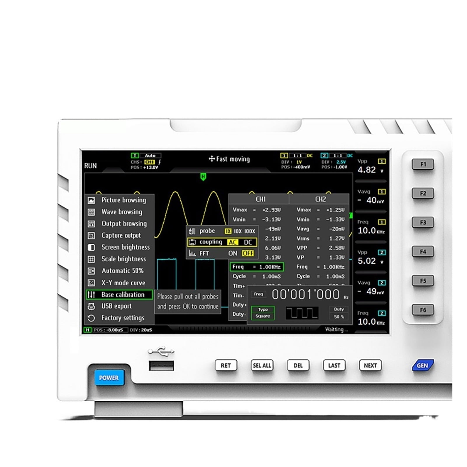 USB Digital Oscilloscope 1014D 2 In 1 Dual Channel Input Signal Generator 1GSa/s Sampling Rate 100MHz* 2 Ana-log Bandwidth ,Professional Designed