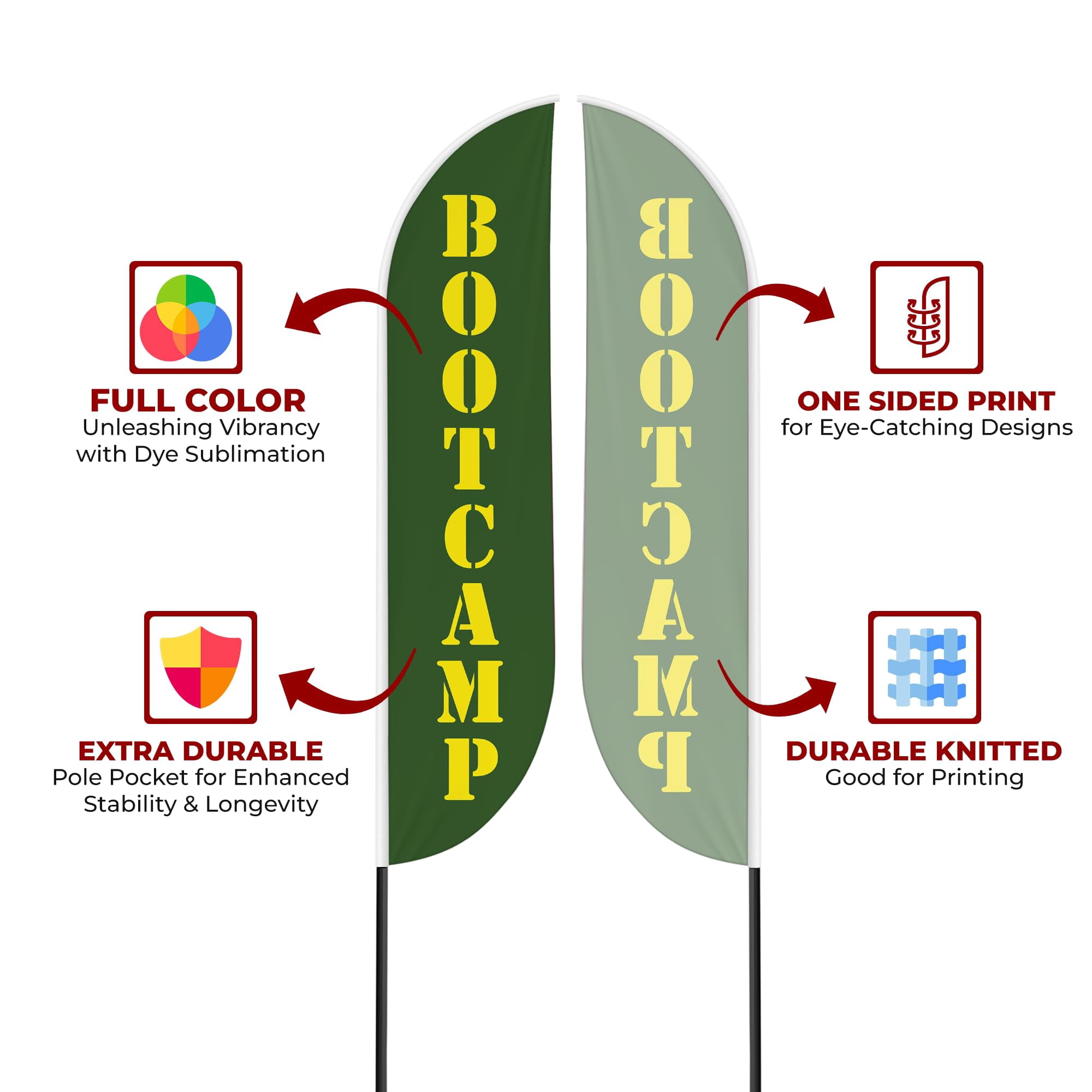 Boot Camp Sign feather flag for Outdoor by Mavis Printing | 11.5 FEET Long Polyester Outdoor Banner Flag for Easy Hang | HD Print Swooper I Flag Only to Advertise Boot Camp BusinessI Flag Only