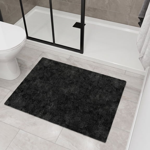 Ottomanson Bath Rug 23.6" x 36" Soft Absorbent Non-Slip Bath Mat for Bathroom, Washable & Quick Dry, Charcoal
