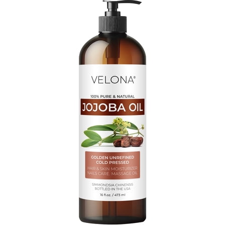 velona Jojoba Oil - 16 fl oz (With Pump) | 100% Pure and Natural | Golden, Unrefined, Cold Pressed, Hexane Free | Moisturizing Face, Hair, Body, Skin Care