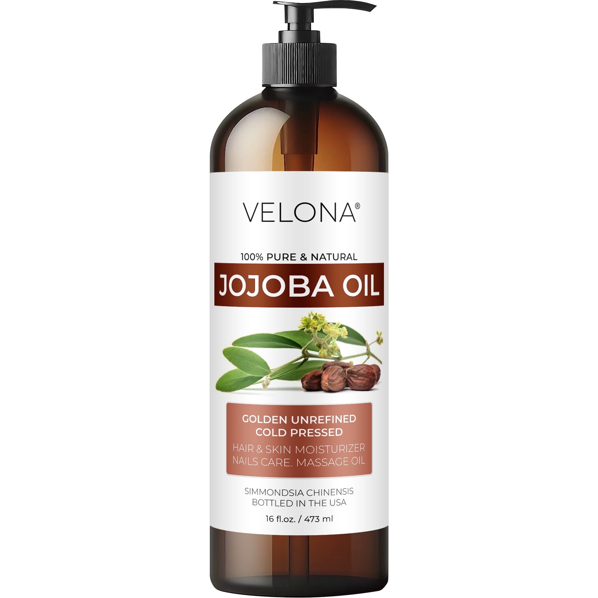 velona Jojoba Oil - 16 fl oz , Unrefined, Cold-Pressed, Golden, Hexane-Free, with Pump