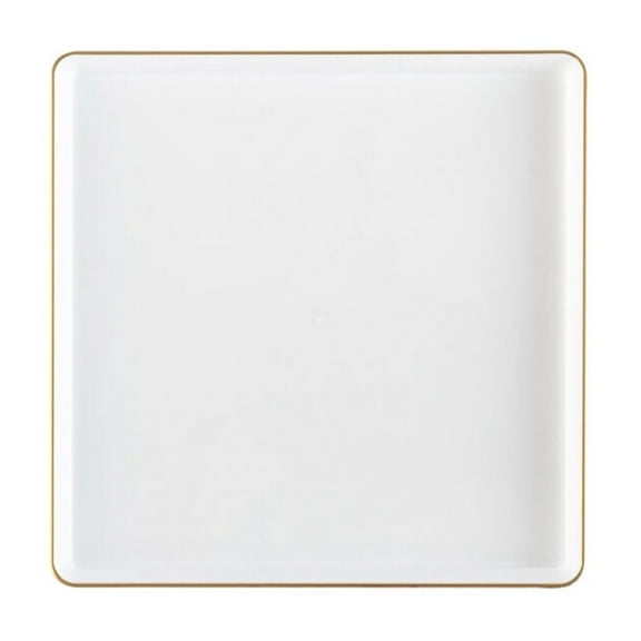 EcoQuality 5" inch Disposable Square Translucent White Plastic Plates with Gold Rim, China Like Party Plates, Heavy Duty Dessert Plate, Salads, Weddings, Baby Showers, Catering, Non Toxic (10)