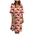 thumbnail image 1 of Robe d'Été avec Manches pour Femmes Mode Rétro Fleurs Écrasées Volants Manches Courtes Robe Décontractée Confortable Robe d'Été Courte pour Femmes Robe Manches Courtes pour Femmes, 1 of 4