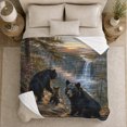 thumbnail image 4 of Black Bears on Mountain Overlook with Waterfall Valley, Serene Wildlife Scene for Bear Lovers, Warm Flannel Blanket for Cabin and Lodge, Father's Day Gift, Rustic Home Decor, 4 of 7