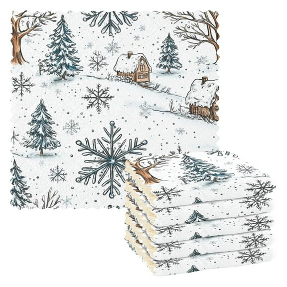Winter 6 Pack Kitchen Cleaning Cloths 11'' x 11'', Super Absorbent, Soft Double Layer Plush for Dish and Surface Cleaning
