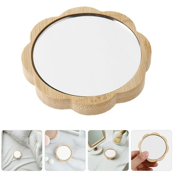 FRCOLOR 2pcs Small Mirror Compact Wooden Makeup Mirror Travel Portable Purse Mirror Handheld Mirror For Makeup