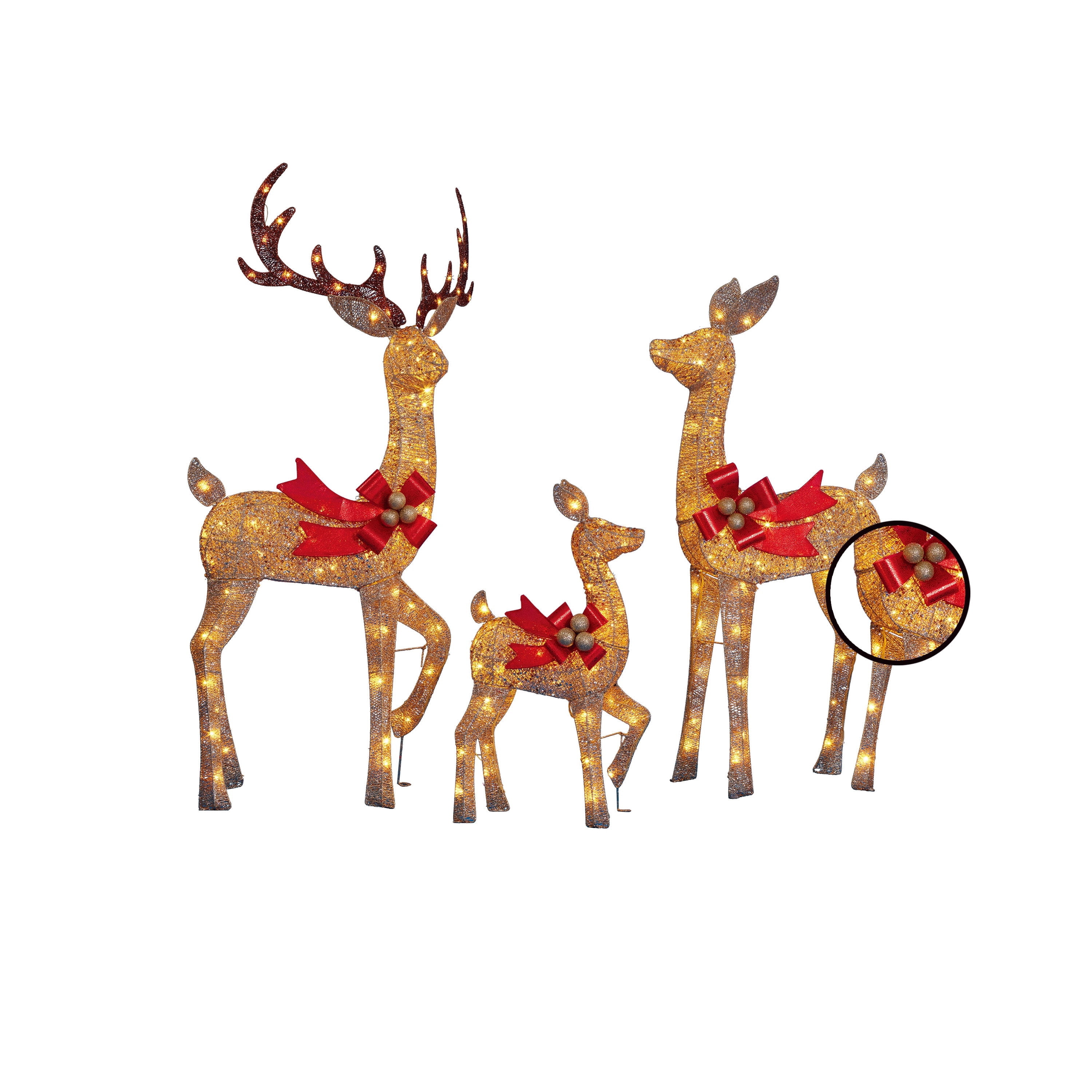Indoor/Outdoor Light-Up Glitter Deer Family Christmas Decoration with 210 LED Lights, Warm White, Set of 3, by Holiday Time